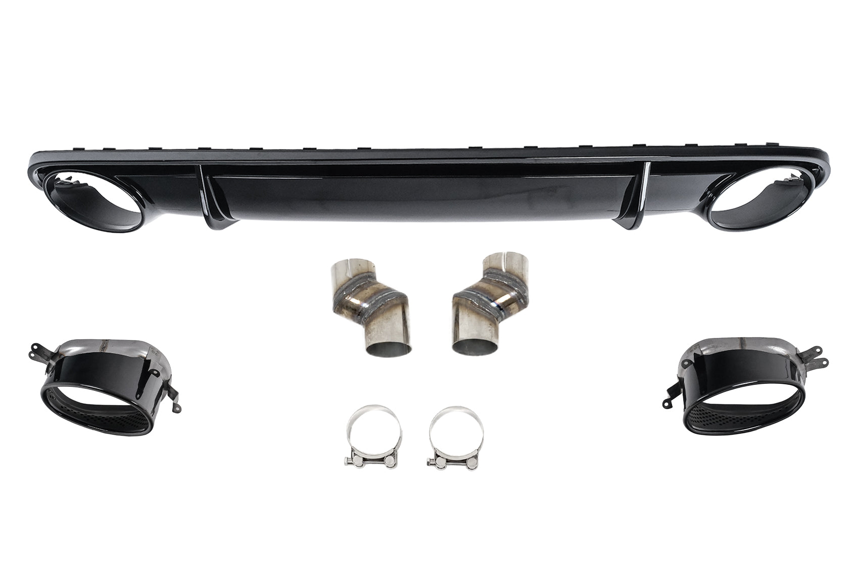 Difuzor Bara Spate si Ornamente Evacuare  Audi A4 B8 Pre Facelift (2007-2011) Sedan Avant RS4 Design Negru